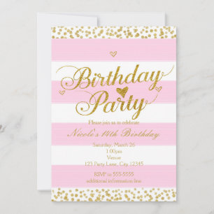 Convites de ANIVERSÁRIO com Coração Rosa Branco &
