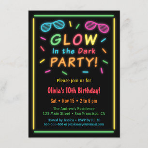 Convites de Aniversário com Efeito de Neon Falso