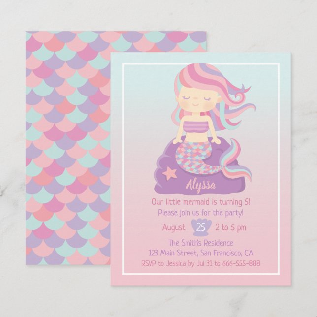 Convites de Aniversário com Efeito Ombre de Menina (Frente/Verso)