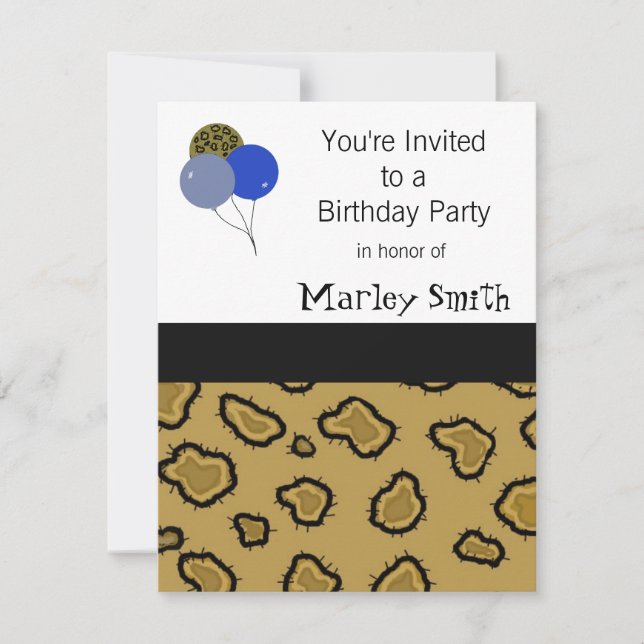Convites de Aniversário com Estampa de Leopardo (Frente)