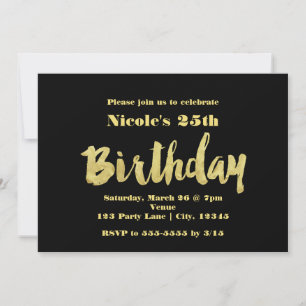 Convites de Aniversário com Tipografia Gold & Blac