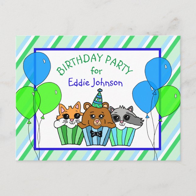 Convites de Aniversário Cupcake Criaturas Floresta (Frente)