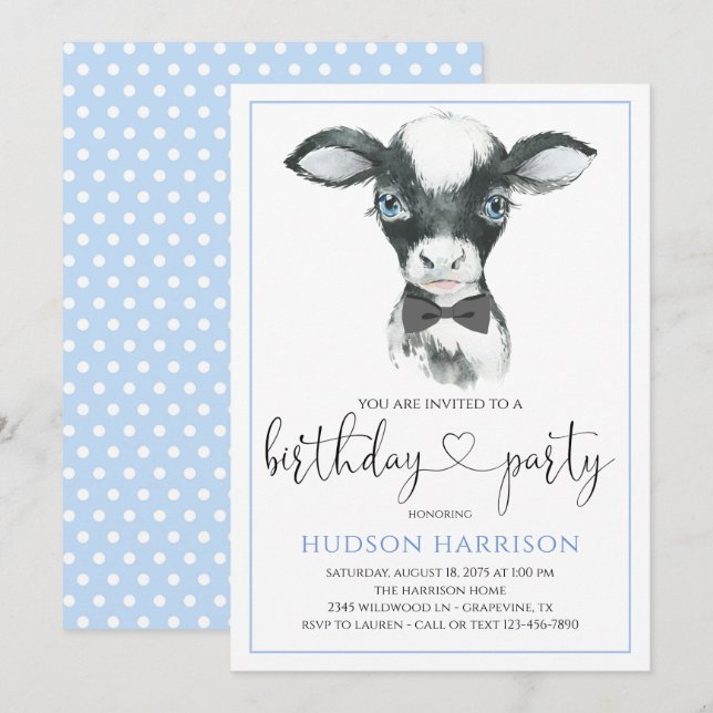 Convites de Aniversário da Cow Boy Farm (Frente/Verso)