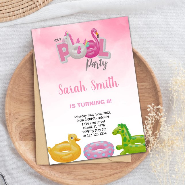Convites de Aniversário da Piscina Unicorn Flaming (Unicorn Flamingo Pool Birthday Invitations)