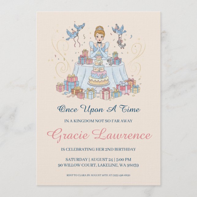 convites de aniversário da princesa Cinderela (Frente)