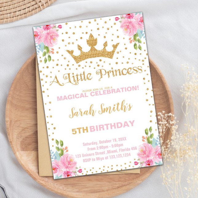 Convites de Aniversário da Princesa Glitter (Glitter Crown Princess Birthday Invitations)