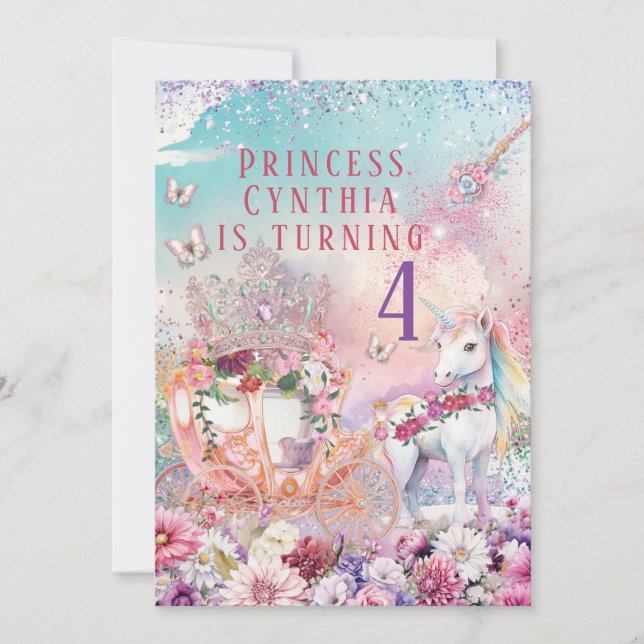 Convites de Aniversário da Princesa Unicórnio Real (Frente)