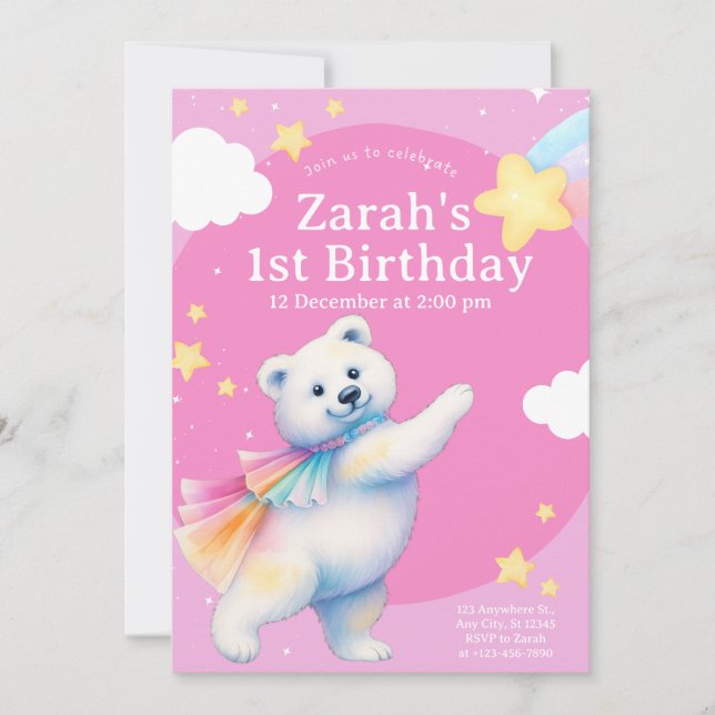 Convites de Aniversário da Zarah, a Ursa Polar Dan (Frente)