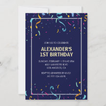 Convites de aniversário de 1º simples Confetes Azu