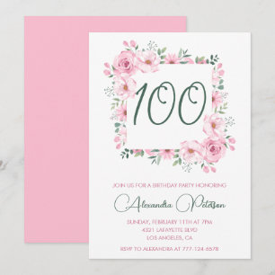Convites de aniversário de 100 anos Elegantes Flor
