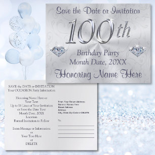 Convites de Aniversário de 100 anos ou Save the Da