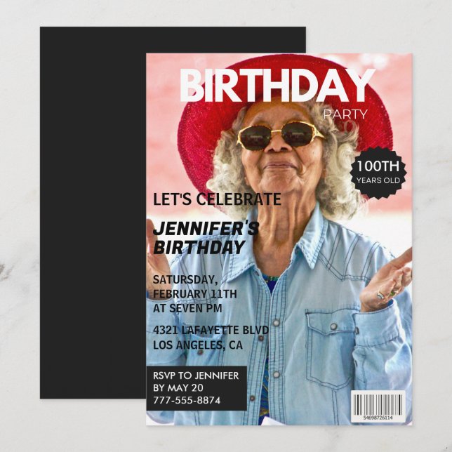 convites de aniversário de 100 anos para a capa da (Frente/Verso)