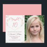 convites de aniversário de 10 anos Boho Floral Fot<br><div class="desc">convites de aniversário de 10 anos Boho Flores Foto Aquarela Rosa</div>