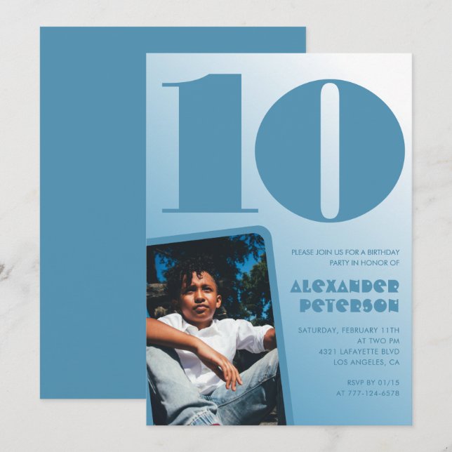 Convites de aniversário de 10 anos com gradiente a (Frente/Verso)