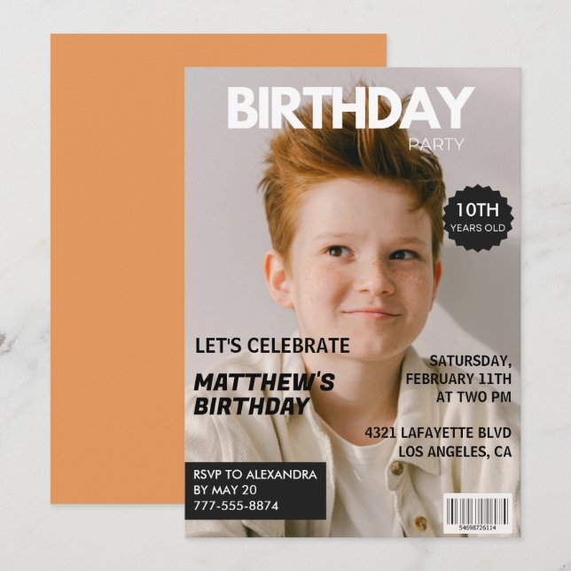 convites de aniversário de 10 anos para ele Capa d (Frente/Verso)
