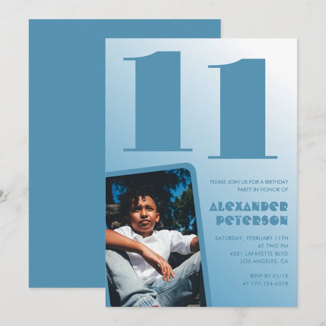 Convites de aniversário de 11 anos com gradiente a (Frente/Verso)