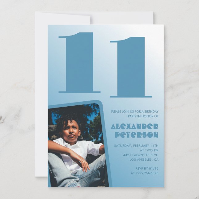Convites de aniversário de 11 anos gradiente azul  (Frente)