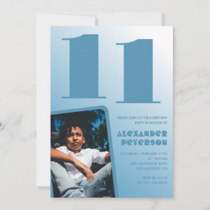 Convites de aniversário de 11 anos gradiente azul 