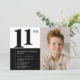 Convites de aniversário de 11 anos preto Elegante 