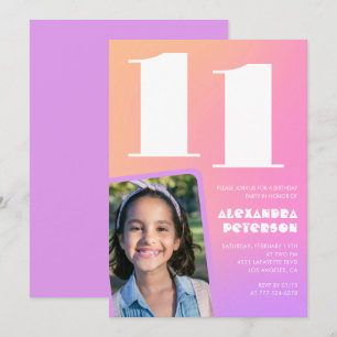 Convites de aniversário de 11 anos Rosa Laranja Re