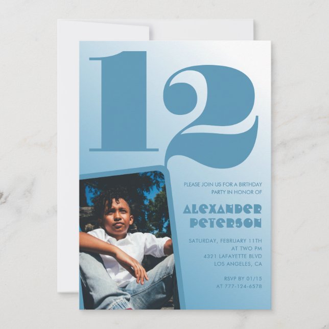 Convites de aniversário de 12 anos gradiente azul  (Frente)