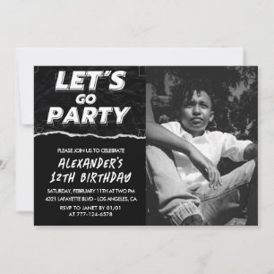 Convites de aniversário de 12 anos preto Menino Fo