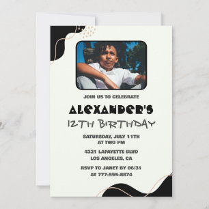 Convites de aniversário de 12 anos preto Menino Si