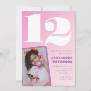 Convites de aniversário de 12 anos rosa Menina Fot