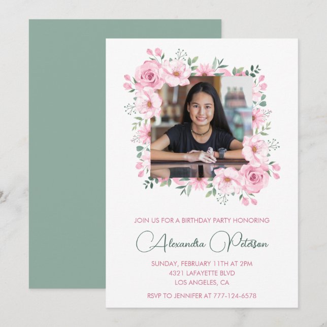 Convites de aniversário de 13 anos elegantes Foto  (Frente/Verso)