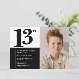 Convites de aniversário de 13 anos preto Elegante 