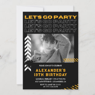 Convites de aniversário de 13 anos preto Menino Fo