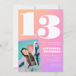 Convites de aniversário de 13 anos Rosa Laranja Re