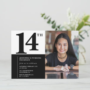 Convites de aniversário de 14 anos com foto Elegan