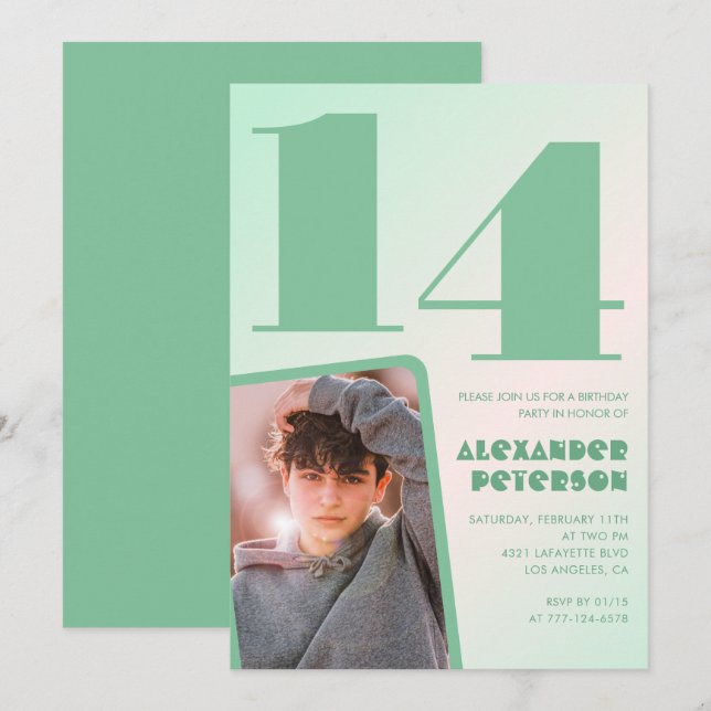 Convites de aniversário de 14 anos com gradiente v (Frente/Verso)