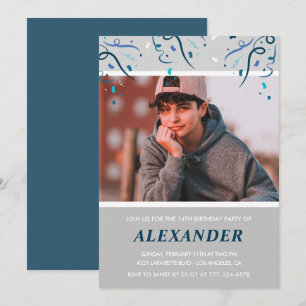 convites de aniversário de 14 anos menino Confete 