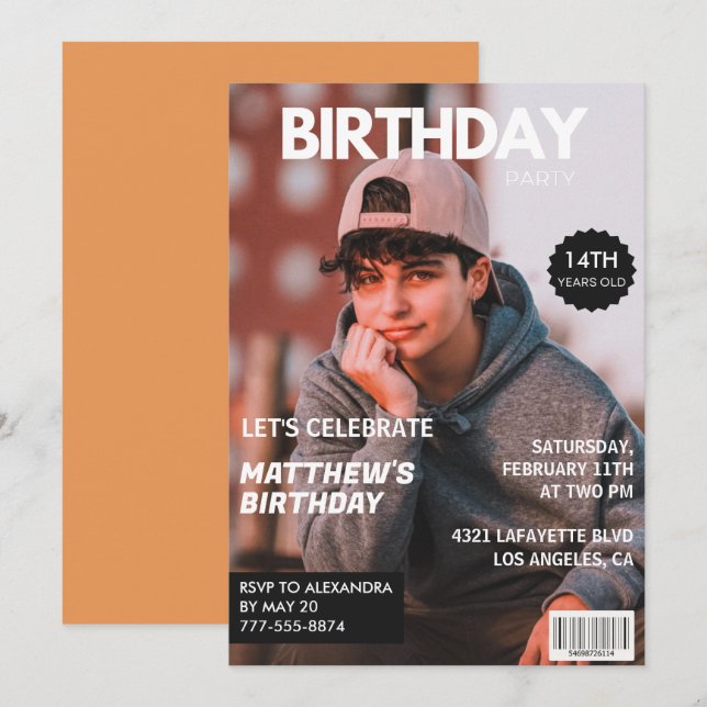 convites de aniversário de 14 anos para ele Capa d (Frente/Verso)