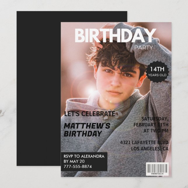 convites de aniversário de 14 anos para ele Capa d (Frente/Verso)