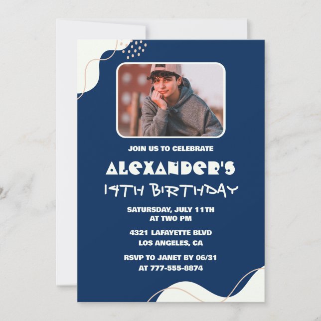 Convites de aniversário de 14 anos simples para me (Frente)
