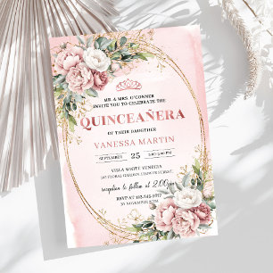 Convites de Aniversário de 15 Anos com Flores Rosa