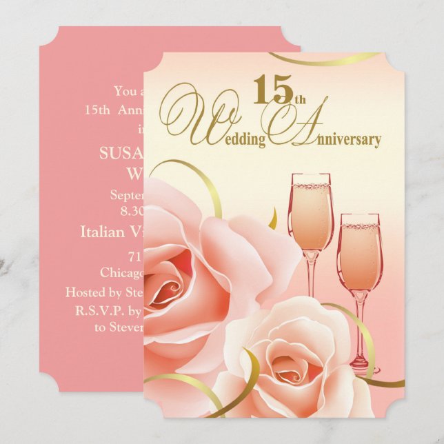 Convites de Aniversário de 15 Anos de Casamento (Frente/Verso)