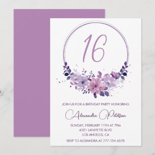 Convites de aniversário de 16 anos elegantes Flora
