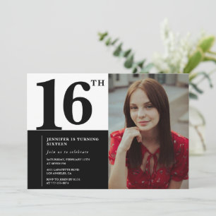 Convites de aniversário de 16 anos Preto Elegante
