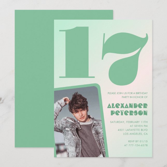 Convites de aniversário de 17 anos com gradiente v (Frente/Verso)