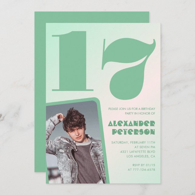 Convites de aniversário de 17 anos para gradiente  (Frente/Verso)