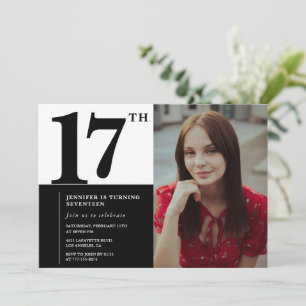 Convites de aniversário de 17 anos Preto Elegante 