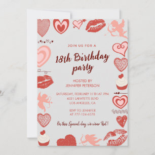 Convites de aniversário de 18 anos elegantes Coraç