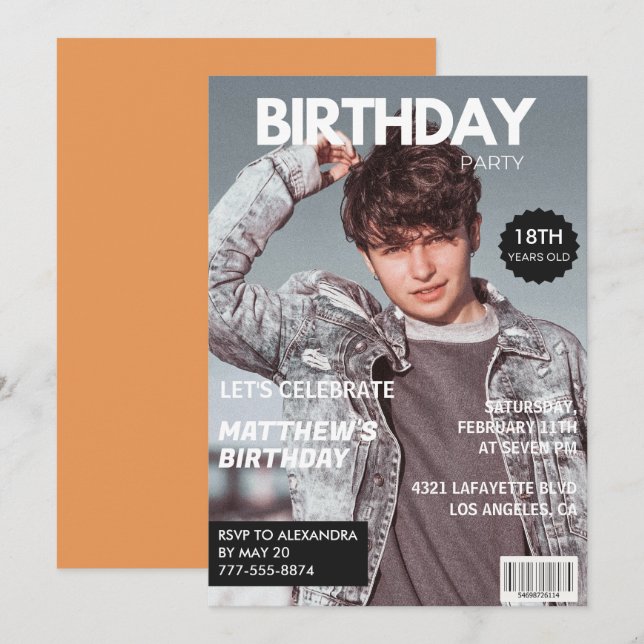 convites de aniversário de 18 anos para ele Capa d (Frente/Verso)