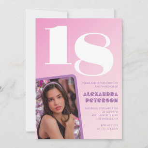 Convites de aniversário de 18 anos rosa Foto retrô