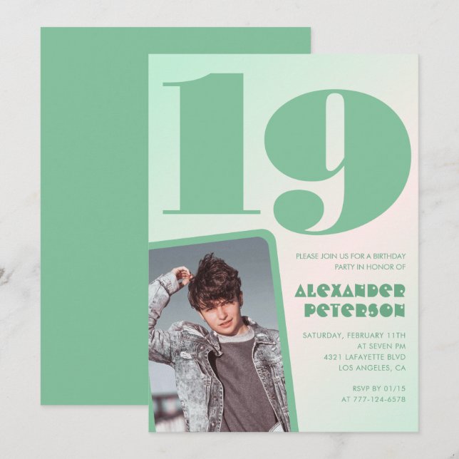 Convites de aniversário de 19 anos com gradiente v (Frente/Verso)