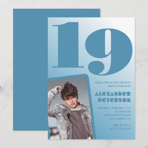 Convites de aniversário de 19 anos gradiente azul 